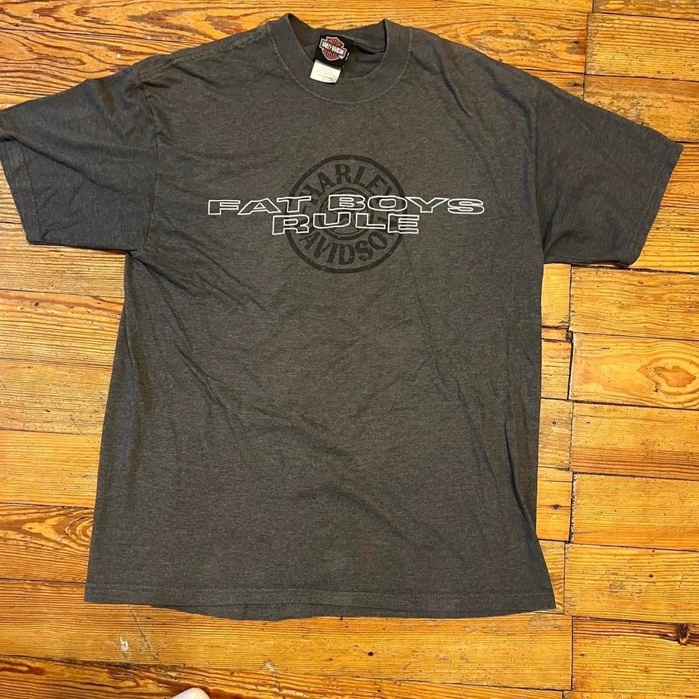 Y2K Harley Davidson T-Shirt "Fat Boy's Rule" Mt. Vernon, IL. 2001 Large Biker